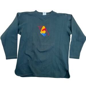 Vintage 90s Winnie The Pooh 100 Acre Disney Sweatshirt L? Large? Green V Neck